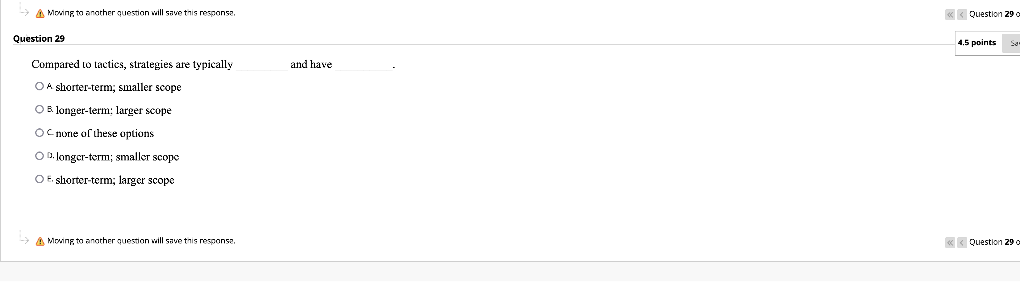 Moving to another question will save this