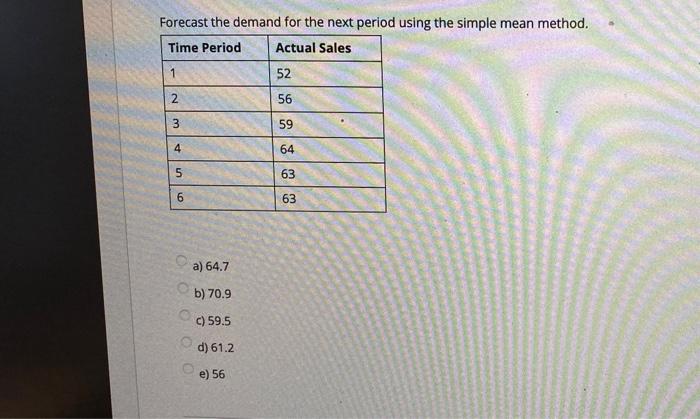 Forecast the demand for the next period using the
