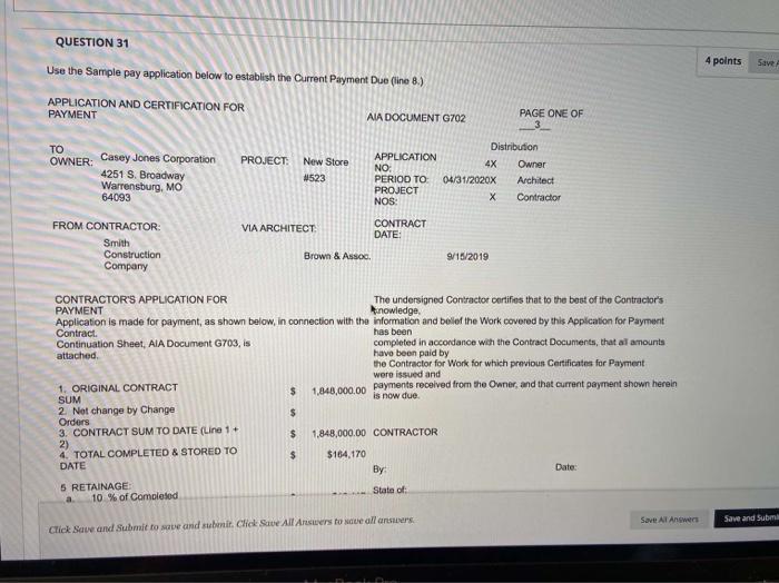 Construction Project Control QUESTION 31 4 points