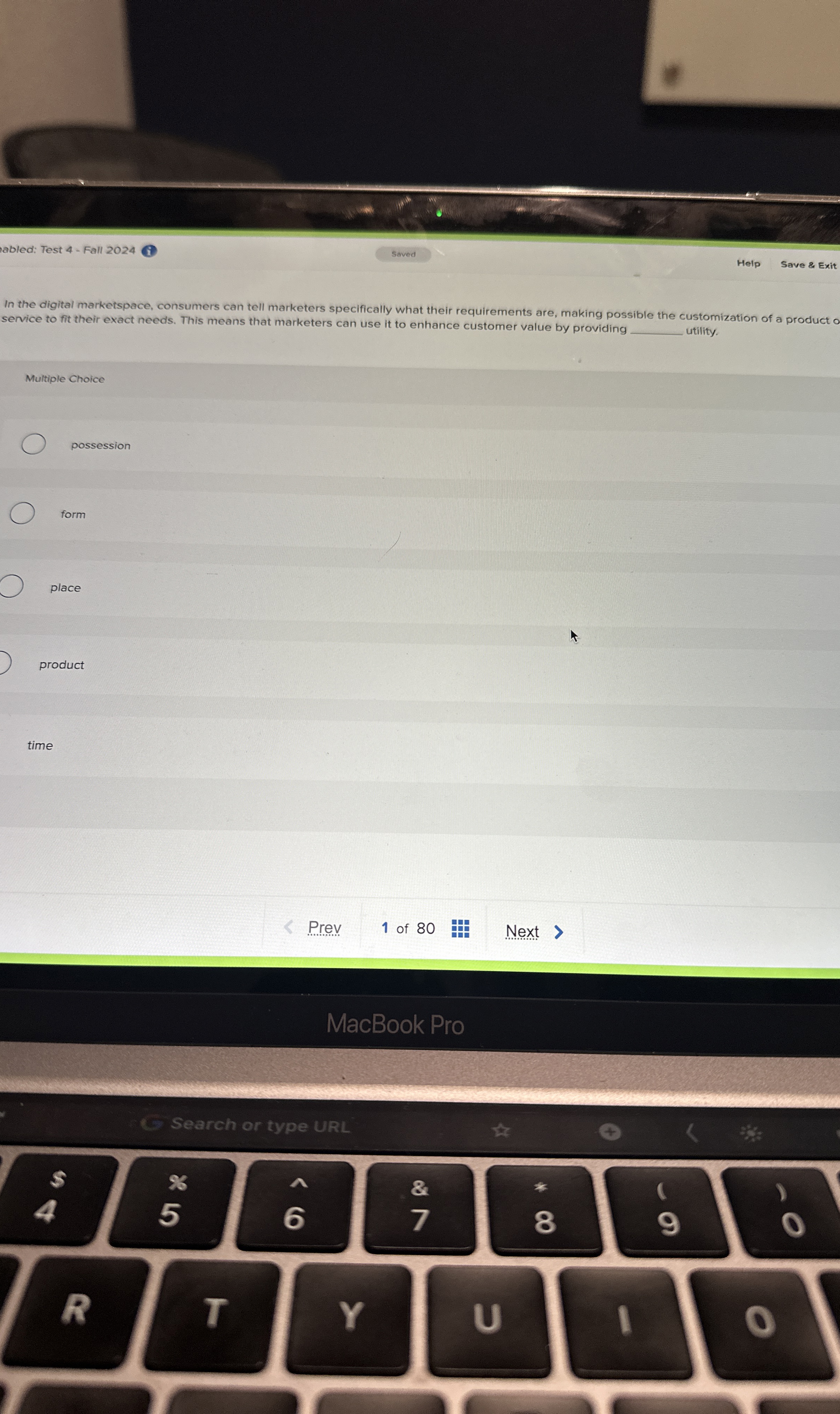abled: Test 4 - Fall 2 0 2 4 Help Save & Exit In