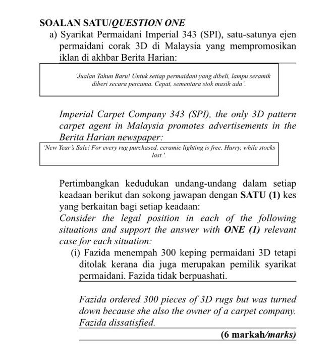 business law SOALAN SATU/QUESTION ONE a) Syarikat