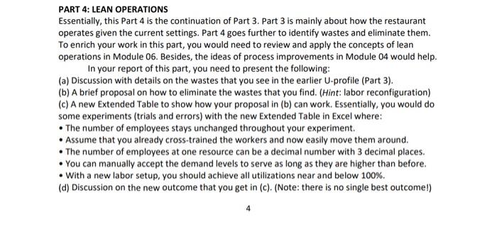 please help with each step part 3 PART 4: LEAN