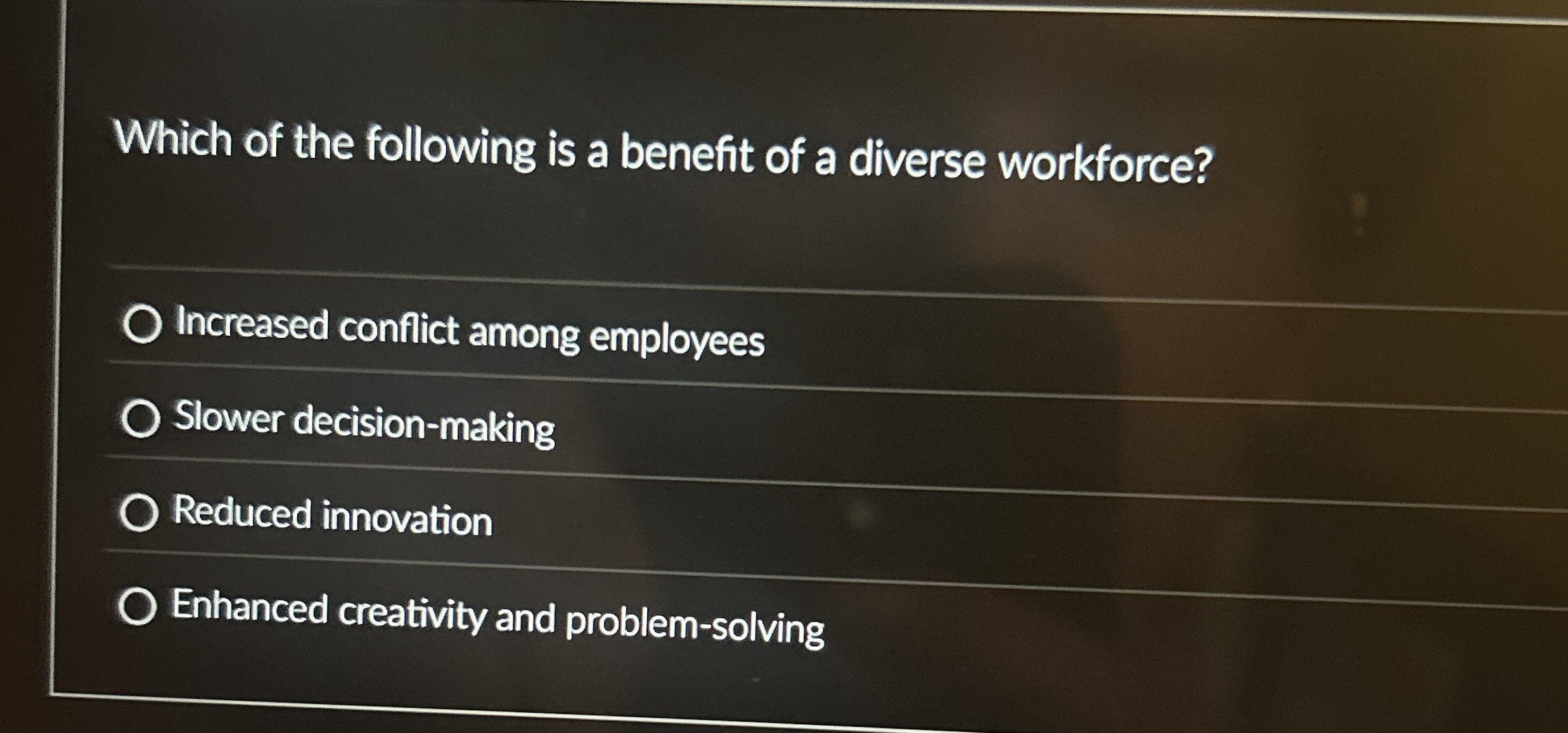 Which of the following is a benefit of a diverse