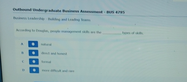 Outbound Undergraduate Business Assessment - BUS