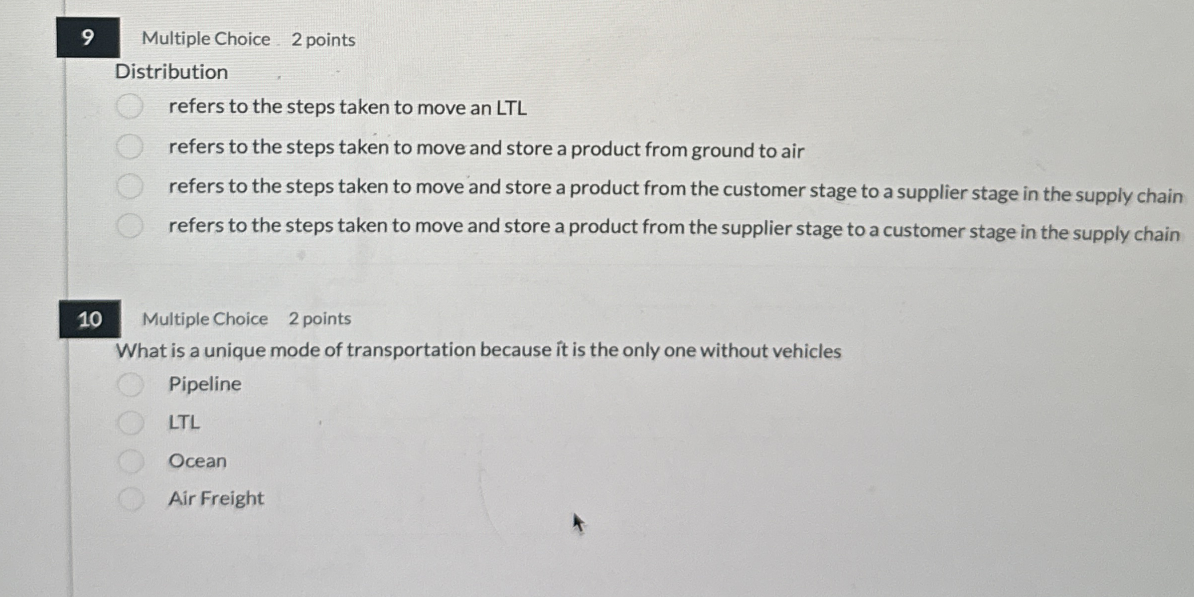 9 Multiple Choice. 2 points Distribution refers