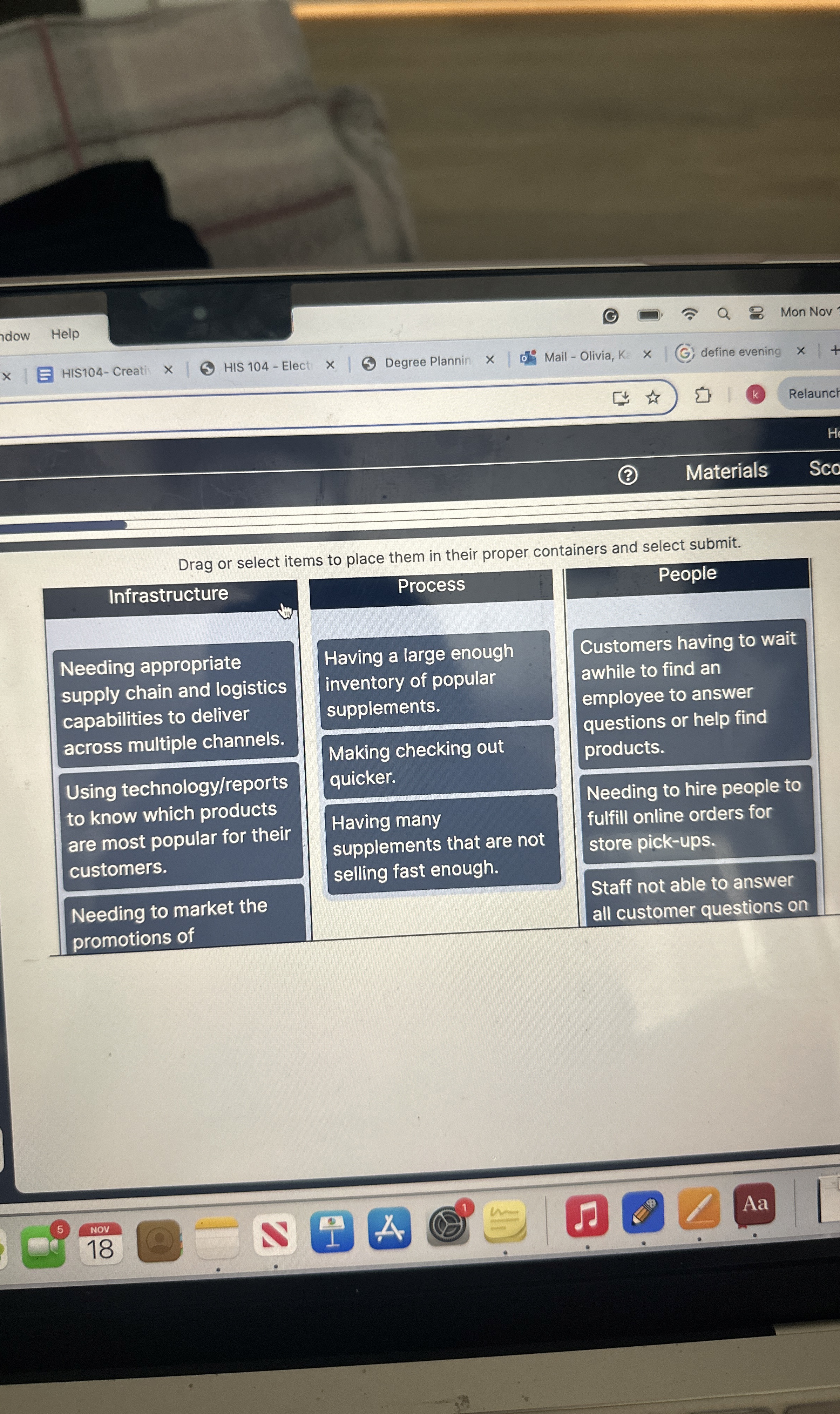 Drag or select items to place them in their