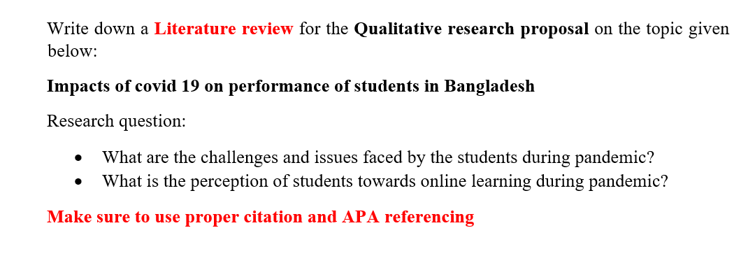 Write down a Literature review for the