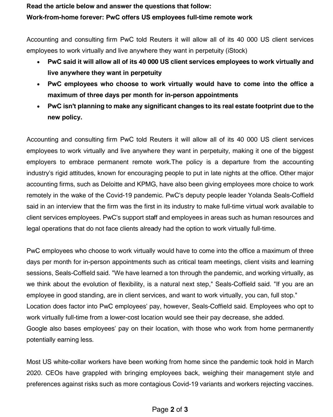 Question 3 Please answer question 3 based on the