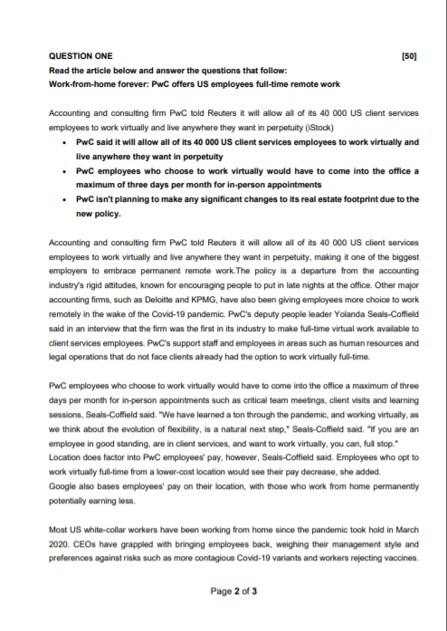 [50] QUESTION ONE Read the article below and