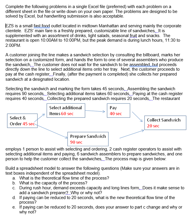 Complete the following problems in a single Excel