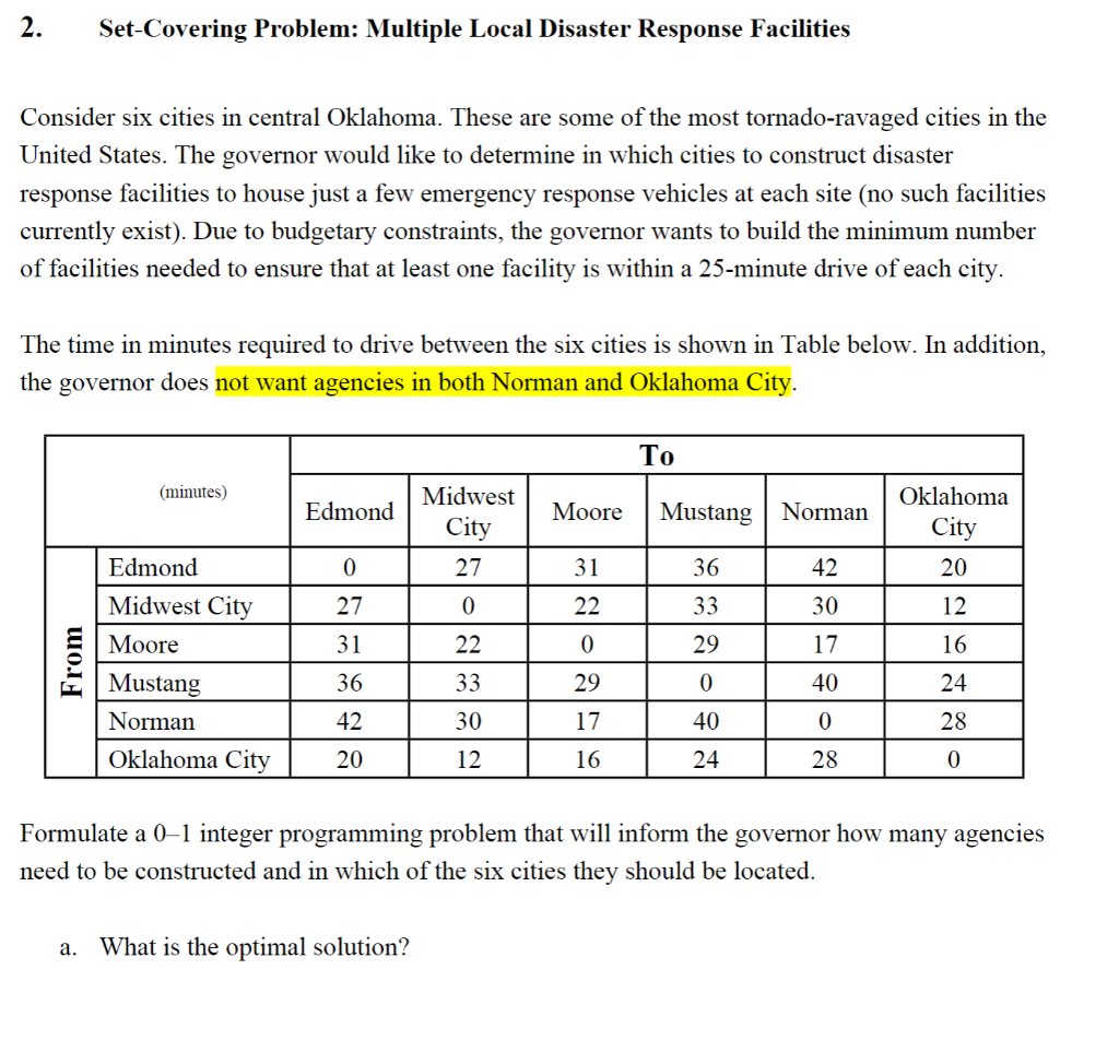 2. Set-Covering Problem: Multiple Local Disaster