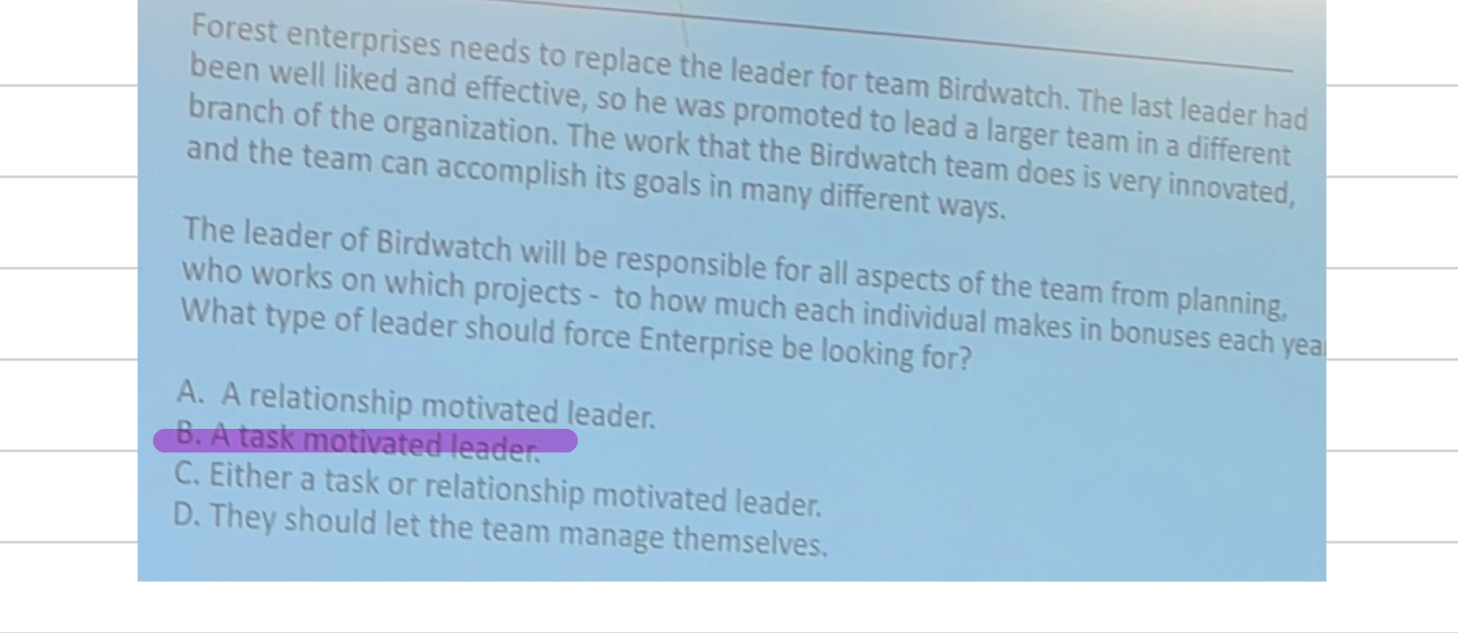 Forest enterprises needs to replace the leader