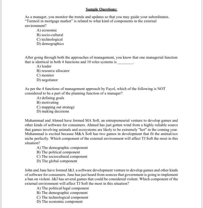 answer this questions ?! Sample Questions: As a