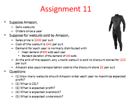 Assignment 1 1 - Suppose Amazon, - Sells wetsuits