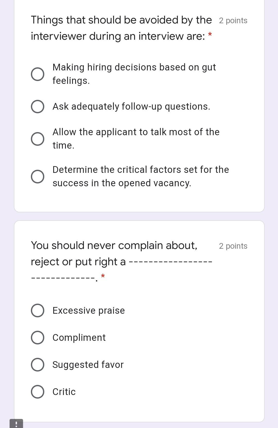 Things that should be avoided by the 2 points