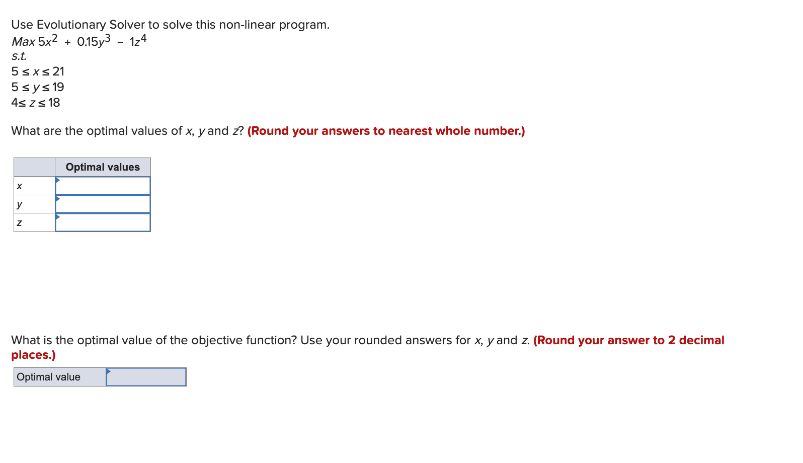 Use Evolutionary Solver t o solve this non -