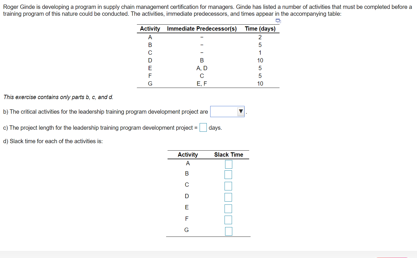 Roger Ginde is developing a program in supply