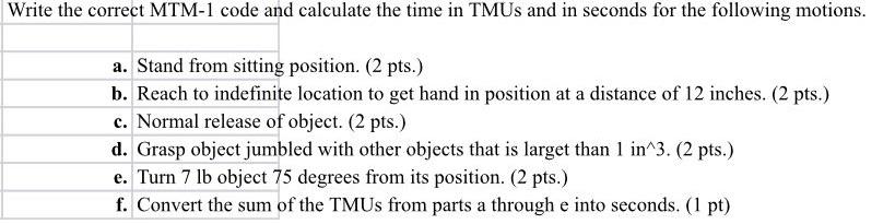 Write the correct MTM-1 code and calculate the