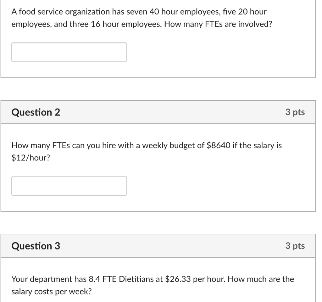 A food service organization has seven 40 hour