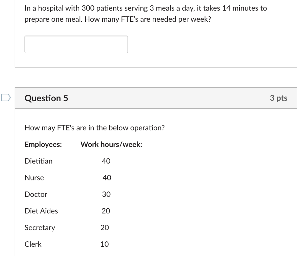 A food service organization has seven 40 hour