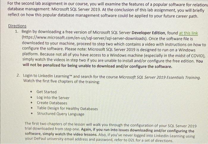 For the second lab assignment in our course, you