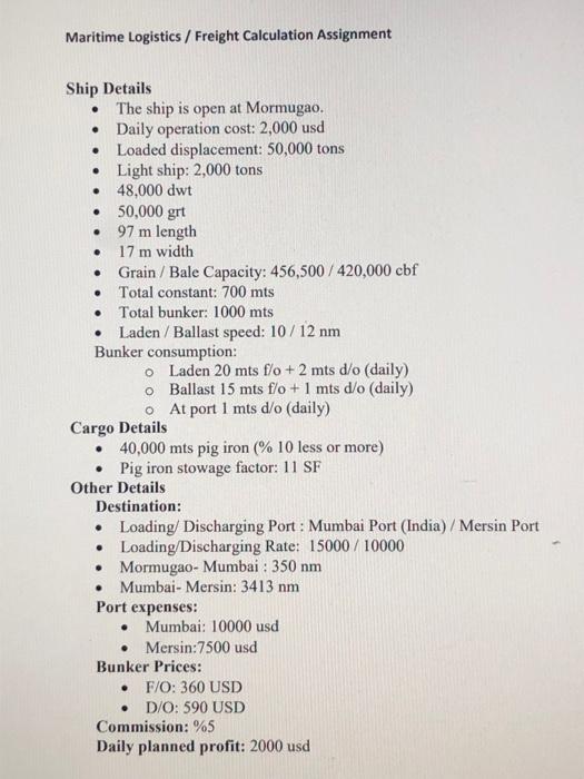 Maritime Logistics / Freight Calculation