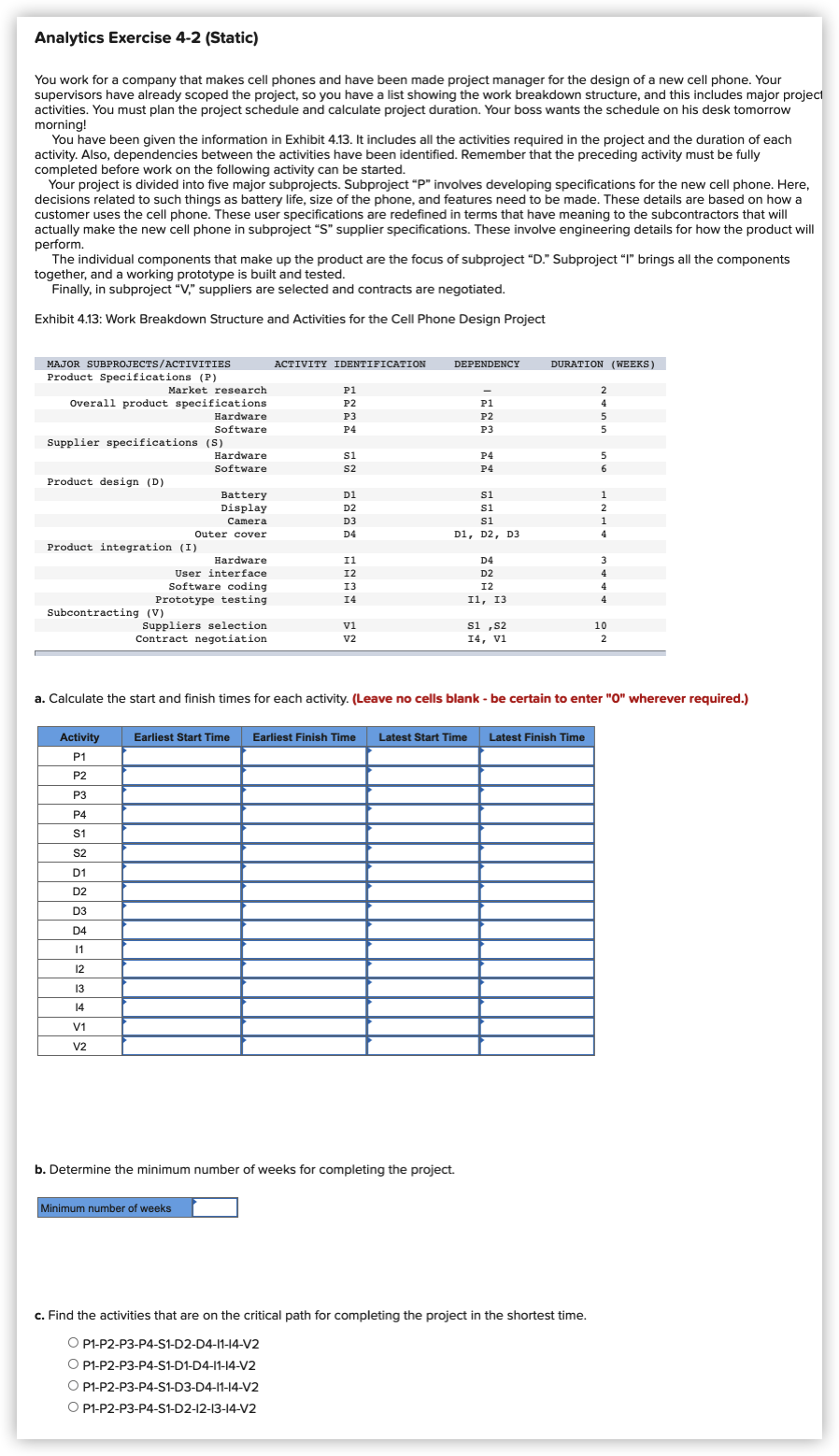 Analytics Exercise 4-2 (Static) You work for a