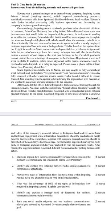 Task 2: Case Study (15 marks) Instructions: Read