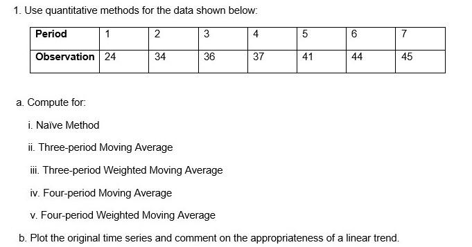 1. Use quantitative methods for the data shown