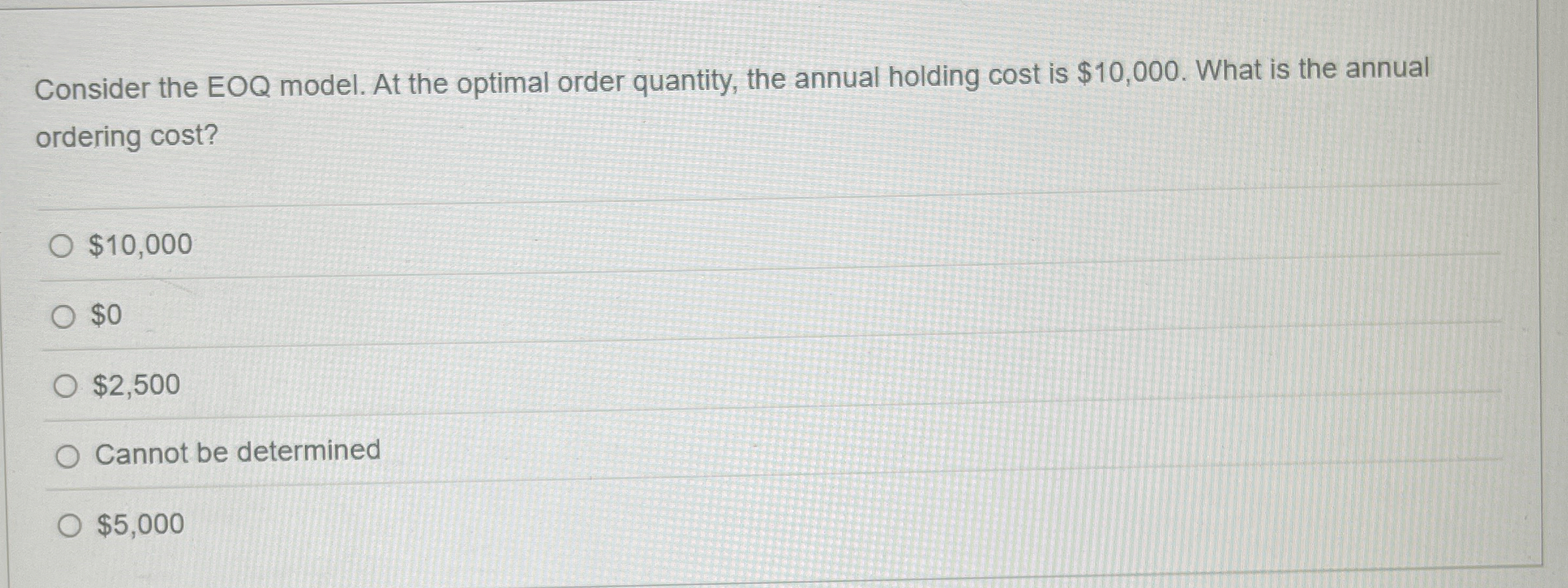 Consider the EOQ model. At the optimal order