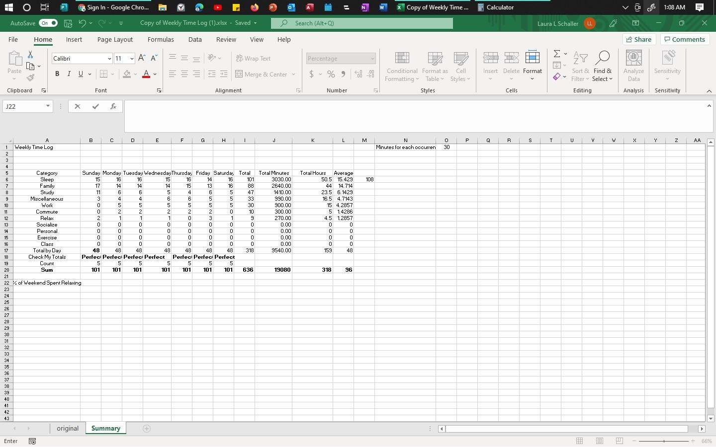 How do I find the percent for how much time I
