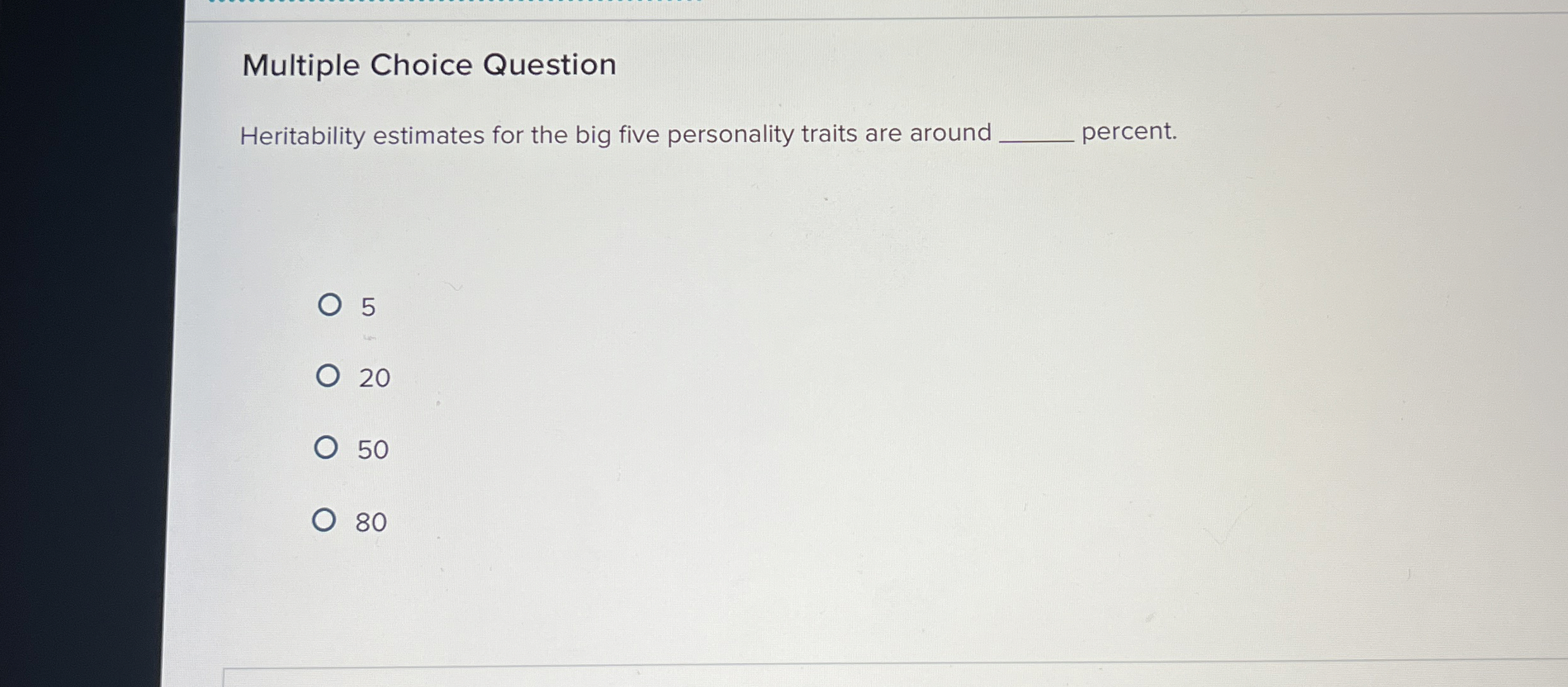 Multiple Choice Question Heritability estimates