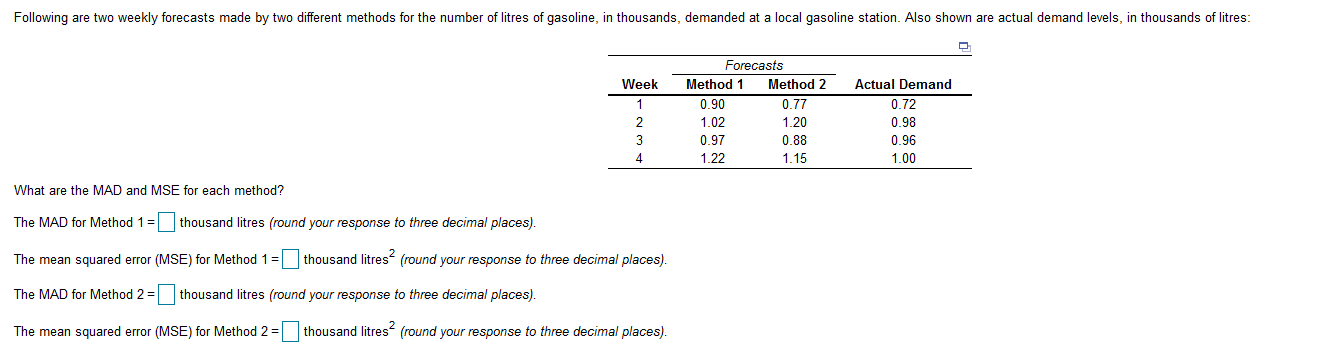 Following are two weekly forecasts made by two