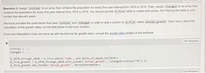Question 2. Assign initial to an array that