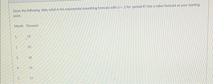 Given the following data, what is the exponential