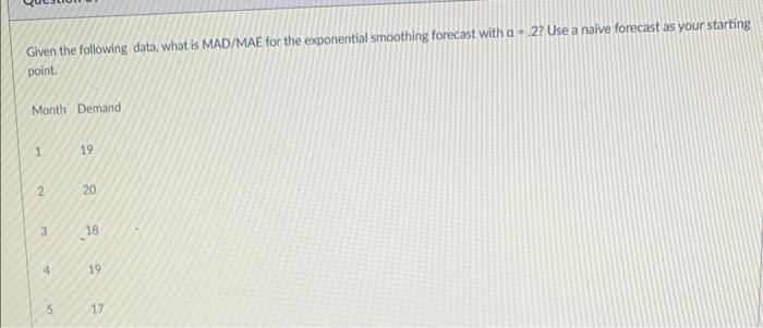 Given the following data, what is the exponential