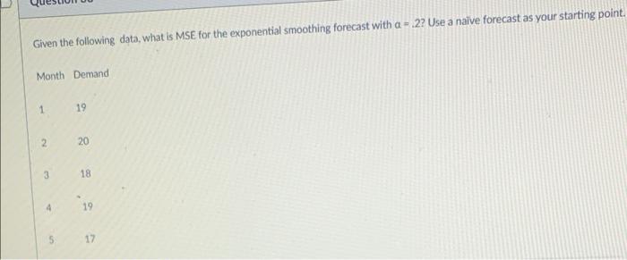 Given the following data, what is the exponential