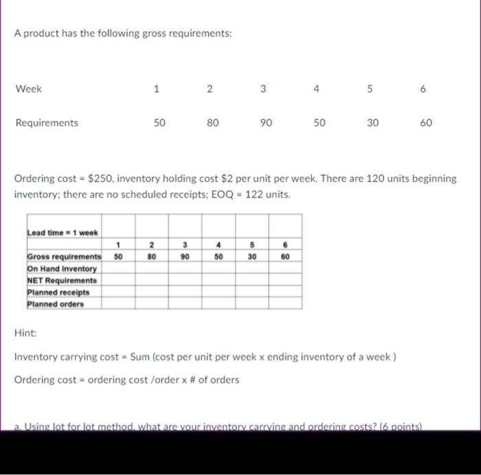 please answer number B ASAP EOQ METHOD A product
