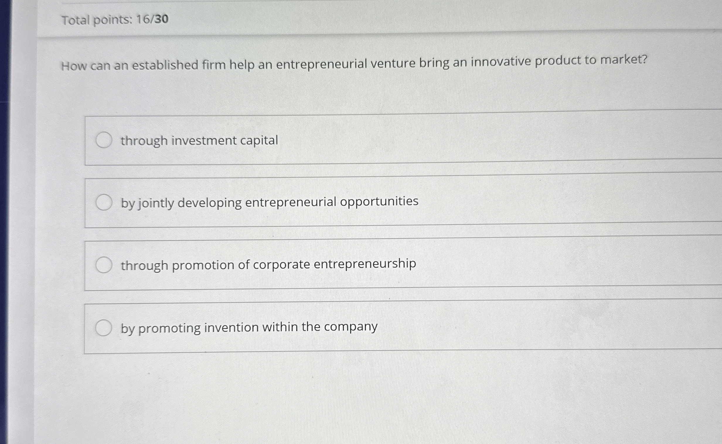 Total points: 1 6 / 3 0 How can an established