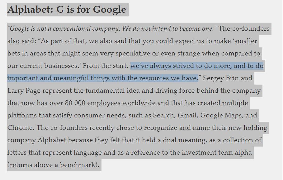 Alphabet: G is for Google Google is not a