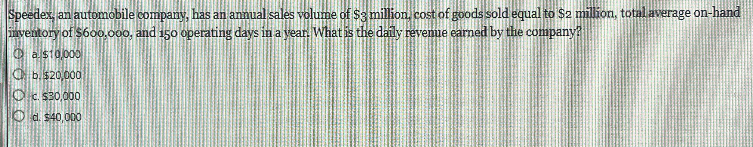 Speedex, an automobile company, has an annual