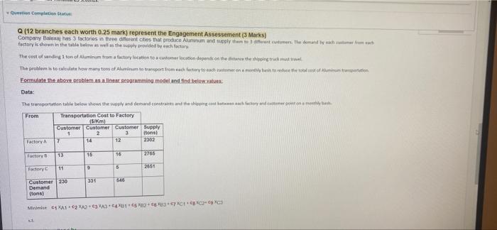 Question Client Q (12 branches each worth 0.25