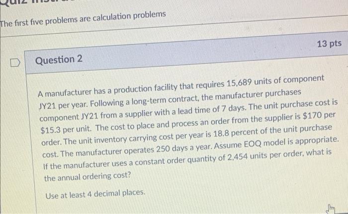 The first five problems are calculation problems