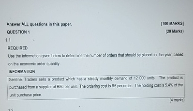 Answer ALL questions in this paper. [ 1 0 0 MARKS