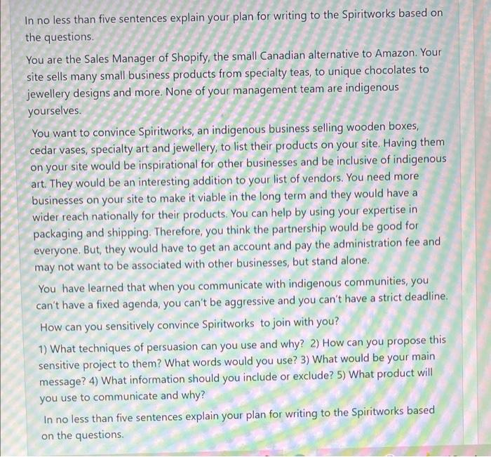 In no less than five sentences explain your plan