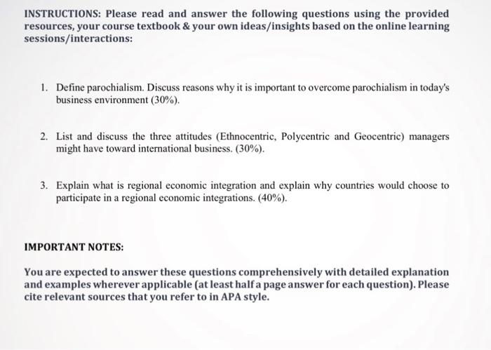 INSTRUCTIONS: Please read and answer the