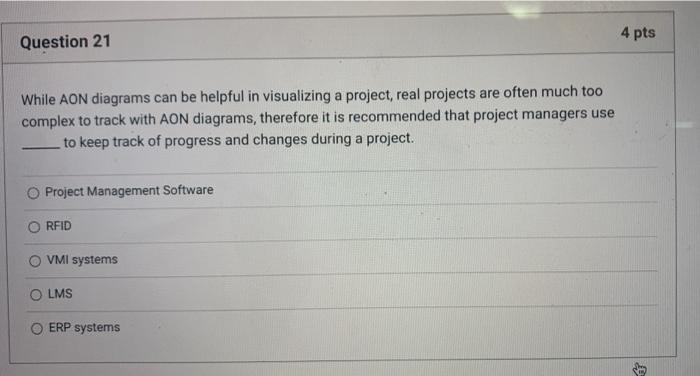 4 pts Question 21 While AON diagrams can be