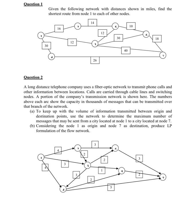Question 1 Given the following network with