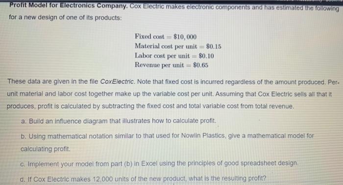 Please show all the steps ad formulas Profit