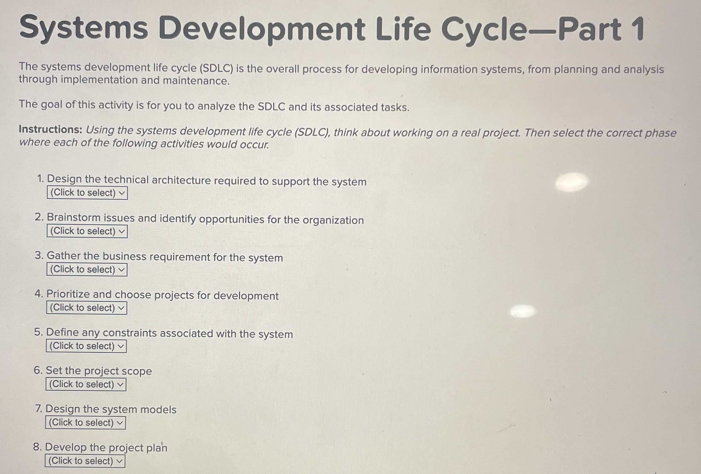 Systems Development Life Cycle - Part 1 The